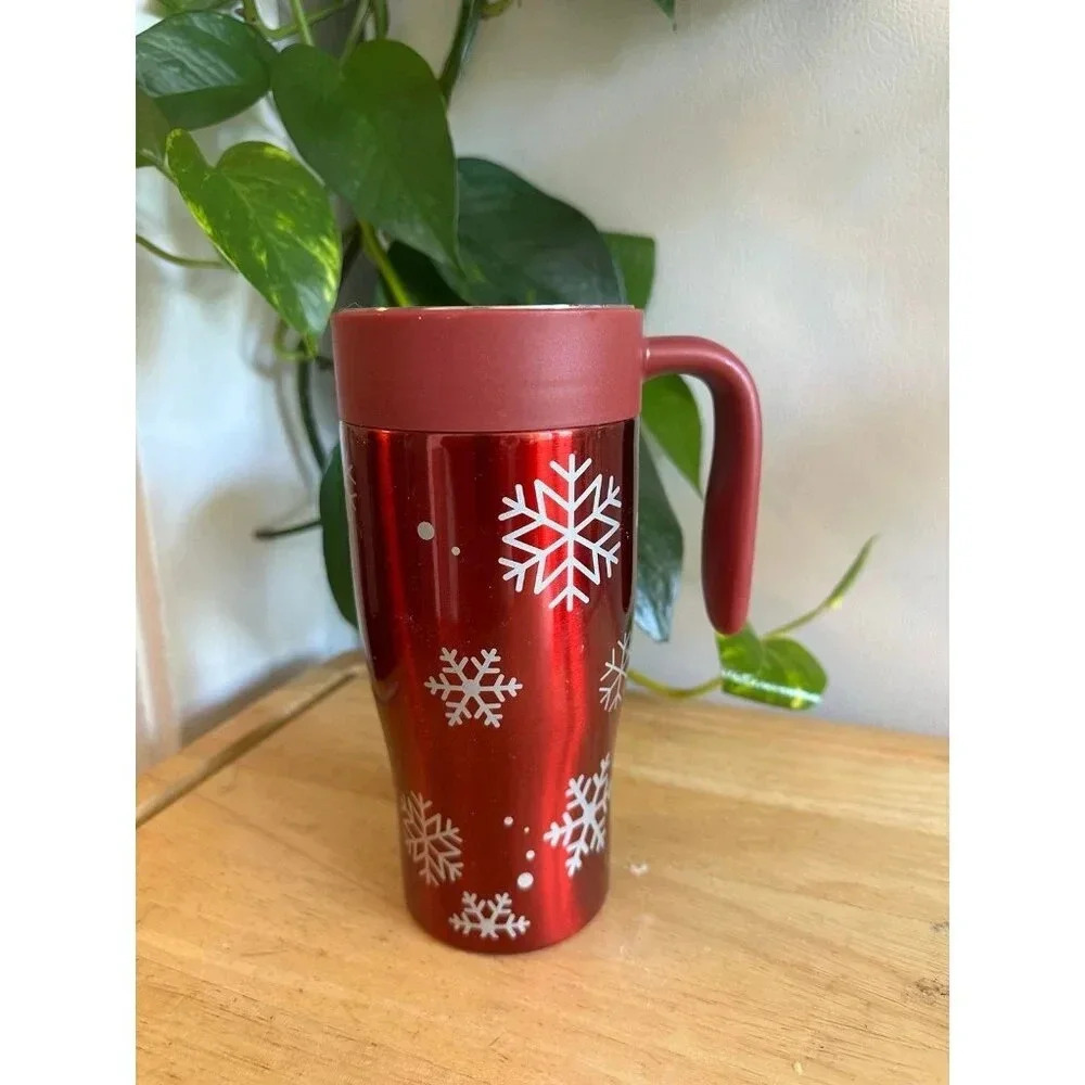 Red and White Snowflake travel mug